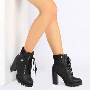 Dream Pairs Black High Heel Combat Booties